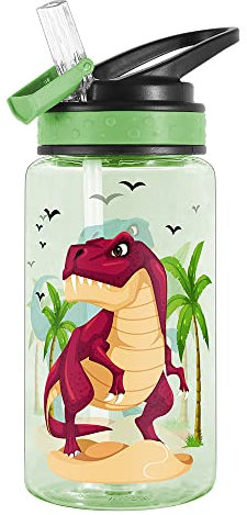 Home Tune Cute Water Bottle for Girls Boys, Unique Design, Leak Proof, Straw Lid, Easy Clean, BPA Free, 450ml - Dinosaur