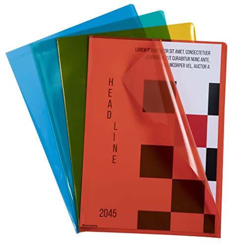 Exacompta 56101E 10er Pack PP-Kunststoff Aktenhüllen Premium. Für DIN A4 transparent genarbt farbig sortiert oben und seitlich offen Plastikhülle Klarsichthülle für Büro und die mobile Organisation