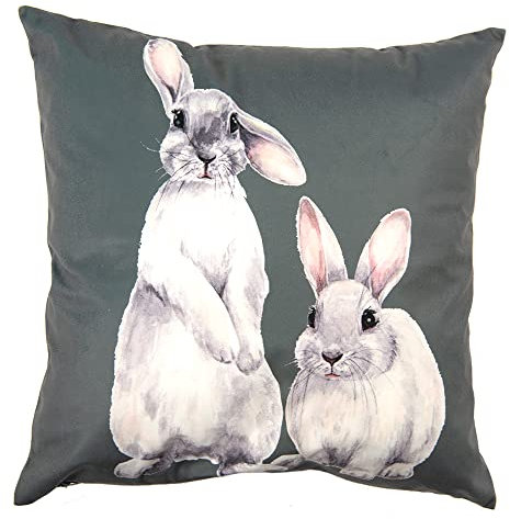 Clayre & Eef Kissenbezug 45x45 cm Grün Weiß Polyester Quadrat Kaninchen Dekokissenbezug