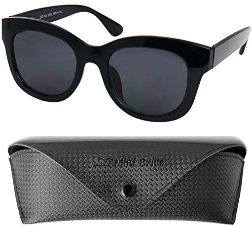 Stilvolle Retro Sonnenbrille mit Sehstärke, Kunststoff Brillengestell mit Dicker Rahmen (Schwarz) und großen Gläsern, Gratis Etui, Lesesonnenbrille Damen +2.0 Dioptrien
