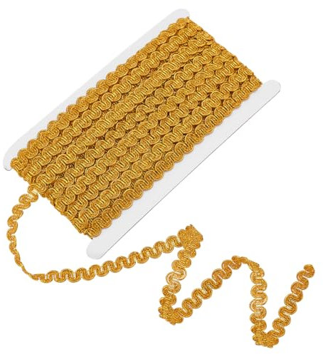PandaHall 13.5 Yards/12m Golden Gimp Braid Trim, 11 mm Flacher Stoff, Dekorative Borte, Metallisches Scroll-Geflechtband, Filigranes, Gebogenes Spitzenband Zum Nähen von Polstervorhängen, Kostümen