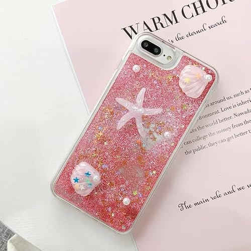 CrazyLemon für iPhone 5 5S / iPhone SE 2016 Glitzer Flüssig Hülle Handyhüllen Rosa Flüssigkeit Sternen Süß 3D Karikatur Seestern Perle Transparent Silikon Bumper Schutzhülle