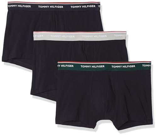 Tommy Hilfiger Herren 3er Pack Boxershorts Trunks Unterwäsche, Mehrfarbig (Hunter/Grey Htr/Des Sky), S