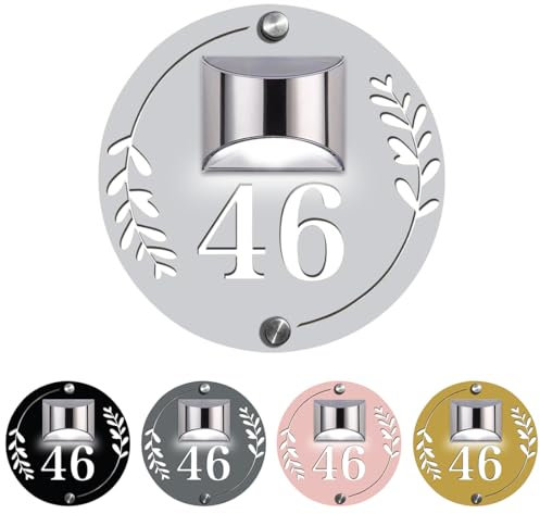 Plaque solaire personnalisée découpée au laser - Numéro d'adresse et nom de rue - Éclairage LED - En acrylique - Pour pendaison de crémaillère