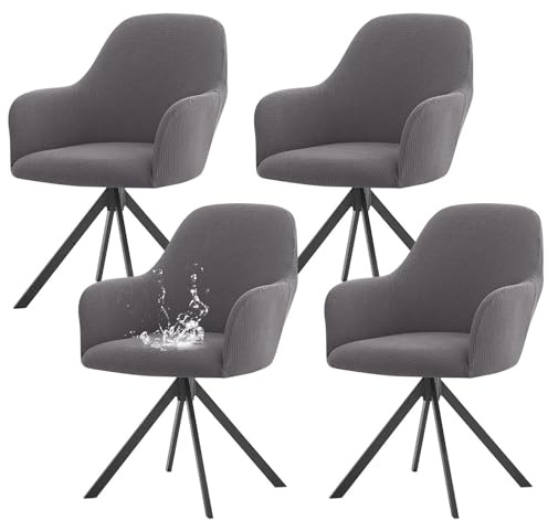 ZRCYXDW Stretch Stuhlhussen mit Armlehne-Dunkelgrau-4er Set | Weicher Moderne Esszimmerstuhlbezug mit Armlehnen, Abnehmbarer Abwaschbar Sesselbezug für Esszimmer Bankett