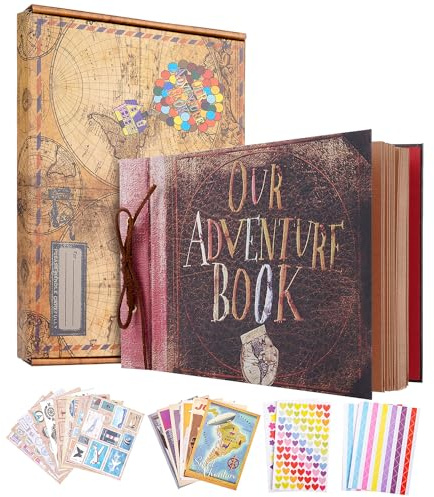 Our Adventure Book Scrapbook, 11.6 x 7.5 Inch Best DIY Travel Scrapbook Photo Album, Retro Album Wedding Photo Album for Lover, Kids, Valentines' Gifts
