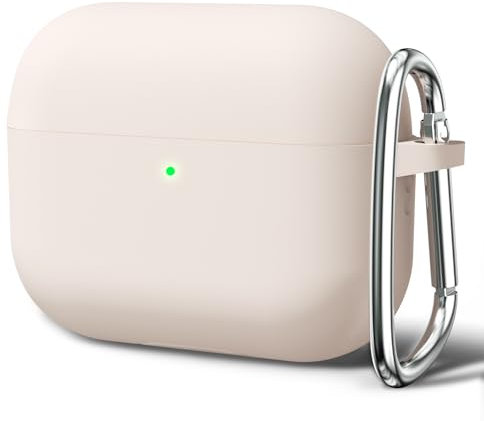 Oakxco für Airpods Pro 2 Hülle Karabiner, Wasserdicht und Stoßfest Silikon Protective Case, Airpods Pro Case Dünn Weiches, Elegant Kawaii Einfarbig Design für Damen Frauen Girl, Beige Taupe Stone