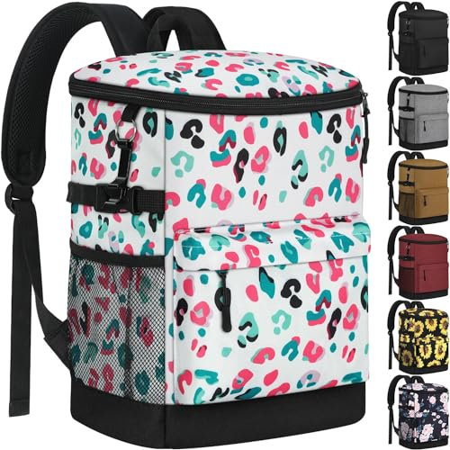 Tenot Kühlrucksack Isoliert Wasserdicht 30 Dosen Eistruhe Rucksack Kühler für Männer Frauen Auslaufsicher Weiche Seite Camping Strand Wandern Angeln Mittagessen Picknick Kajak Kühltasche Blau Leopard