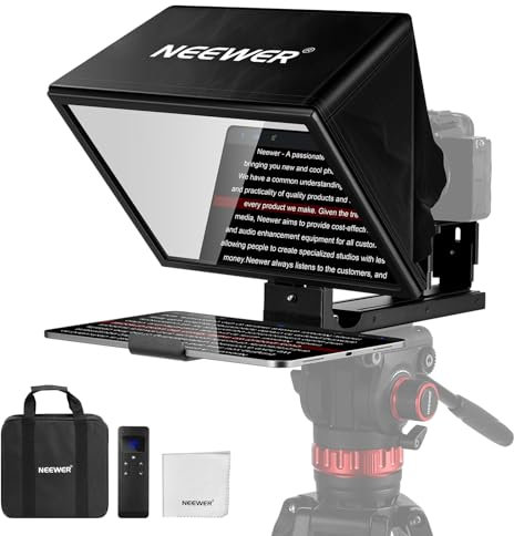 NEEWER BASICS X12B Aluminiumlegierung Hebbarer Teleprompter 12 für iPad Tablet Telefon DSLR Kamera, Fernbedienung & App Steuerung, Kompatibel mit iOS Android, Pro für Online Unterricht Live Streaming