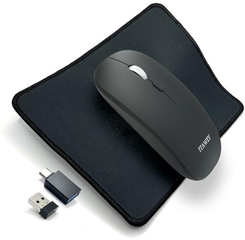 ITAWEY Wireless Mouse and Pad Set, Dual Mode Bluetooth 5.2 and USB Receiver 2.4G, Rechargeable, Quiet Clicks, Compact, 1600 DPI, High Precision Steel Scroll Wheel for PC Laptop Tablet - Upgraded Model