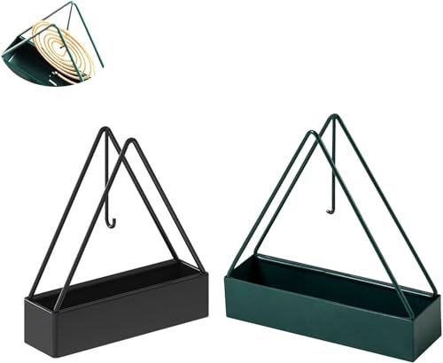 Hliloy Lot de 2 supports de bobine anti-moustiques, portable en métal triangulaire avec plateau récupérateur de cendres, support vertical pour utilisation en extérieur, piscine, terrasse