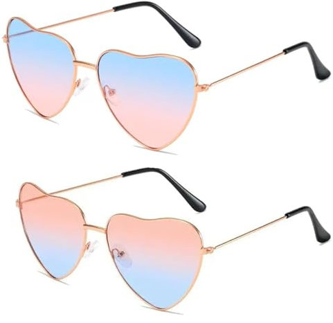 JJiaoLinin Lunettes en Forme de Coeur, 2 Paires de Lunettes de Soleil Hippies en Coeur Forme de Coeur, Lunettes de Soleil Hippie des Années 70 Cœur, pour accessoire de déguisement hippie