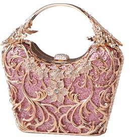 CORIOS Sac de Soirée en Strass pour Femme Diamond Embrayage Sacs Fourre-Tout en Paillettes Sacs à Main D'épaule de Mariée Élégant Pochette Portefeuille pour Cocktail Mariage Ceremonie Fête Rose