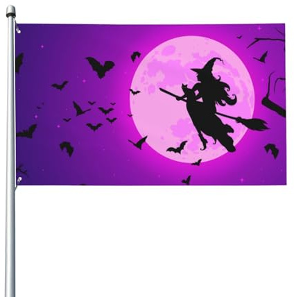 90 x 60 cm Silhouette Belle Sorcière Volant sur Balai Drapeau pour Maison Pelouse Décoration Bannières de Jardin Bannières Vacances Bienvenue Drapeaux Avec 2 Œillets Métalliques Utilisation Intérieur