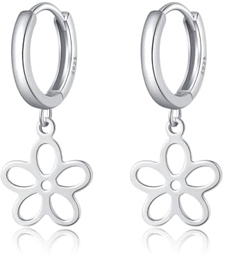 SLUYNZ 925 Sterling Silber Blume Creolen Ohrringe für Damen Hohle Blume Creolen Ohrringe Huggie Hängend Ohrringe Ohrhänger
