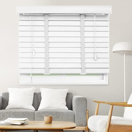 Jolan Venetian Blinds Wooden White,50cm 60cm 70cm 80cm 90cm 100cm 115cm Wide Horizontal Blinds,Real Wood Venetian Shades for Windows,Blackout/Heat Insulation Shutters Curtains,W×H-85×120cm(33 * 47in)