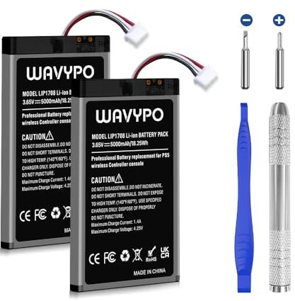 Wavypo 2 Pack PS5 Controller Battery, 5000mAh Replacement LIP1708 Battery for PS5 PlayStation 5 DualSense CFI-ZCT1W Controller (Not fit for DualSense Edge)
