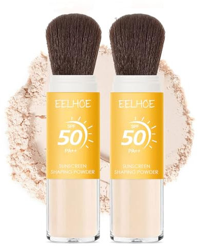 Poudre de protection solaire minérale, visage 50, poudre de protection solaire minérale translucide, huile de contrôle, finition mate naturelle, légère et durable avec pinceau (2PCS)