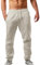 Pantalon Coton Lin Homme Décontractés de Plage Léger Été Casual Yoga Pants avec Cordon Elastique Grande Taille Couleur Unie Pantalons de Jogging Sport Plage Travail Leger Respirant Pas Cher 2024
