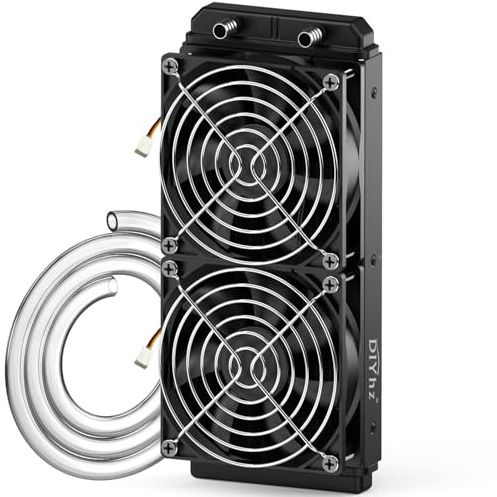 DIYhz Water Cooling Computer Radiator, 12 Pipe Aluminum Heat Exchanger Liquid Cooling Radiator Fans - 240mm Radiator for CPU PC Laser Water Cool System DC12V Black