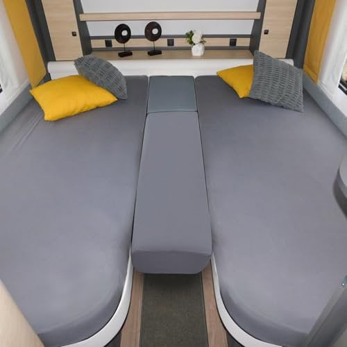 YedZen 3 Set Spannbettlaken für Wohnmobile Wohnwagen, Grau Heckbett Matratzenbezug Bettlaken Baumwolle Jersey Größe 70x190cm-85x210cm(2X)+35x130cm-50x145cm, Faltbett Hochbett Wohnmobilbett Schonbezug