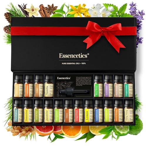 Essencetics Ätherische Öle Set (20 x 10ml Fläschchen) – 100% Reine Aromatherapie Duftöle für Diffuser, Entspannung, DIY-Projekte & Hautpflege - Essential Oils Set