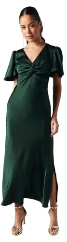 Oasis Oasis by Coast Satin Twist Front Angel Sleeve Midi Bridesmaid Dress, 16, Emerald