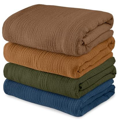 Soarwg Kids Musselin Tuch Baby für Neugeborene, 4 Stück Musselin Decke, große 95 x 100cm Babydecke - Pucktücher Baby Swaddle Decke Spucktücher, Wickeltuchl für Babyparty Elegante Farben