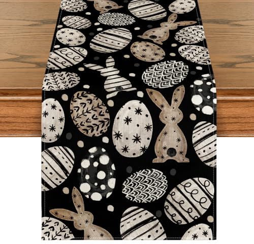Artoid Mode Schwarz Hasen Ostereierr Ostern Tischläufer, Frühling Küche Tisch Dekoration Drinnen Urlaub Party Dekor 40x180 cm