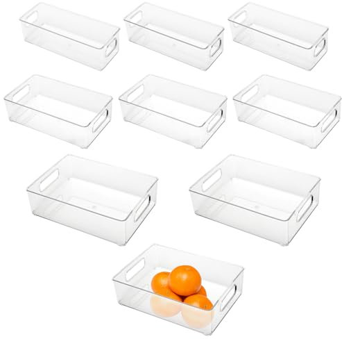 HEIYUET 9 Stück Kühlschrank Organizer Set, Transparent Kühlschrank Aufbewahrungsbox Fridge Organizer mit Griffen, Stapelbar Kühlschrank Boxen für Gefrierschrank Kühlschrank Küchen, 3 Größen