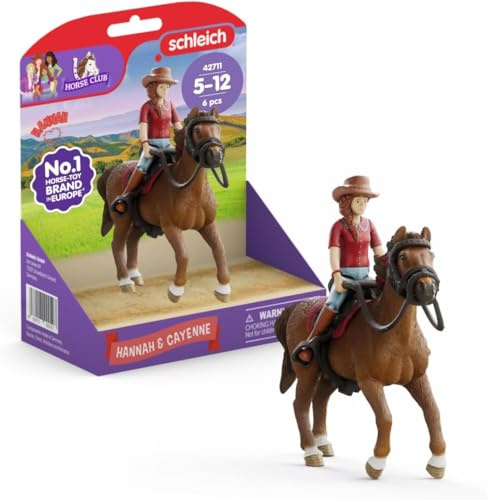 schleich HORSE CLUB | Hannah & Cayenne 42711 | ab 5 Jahren | 6 Teile | bewegliche Mädchenfigur | mit Pferde Zubehör | tolles Geschenk für Mädchen und Jungen | 6-teiliges Spielset