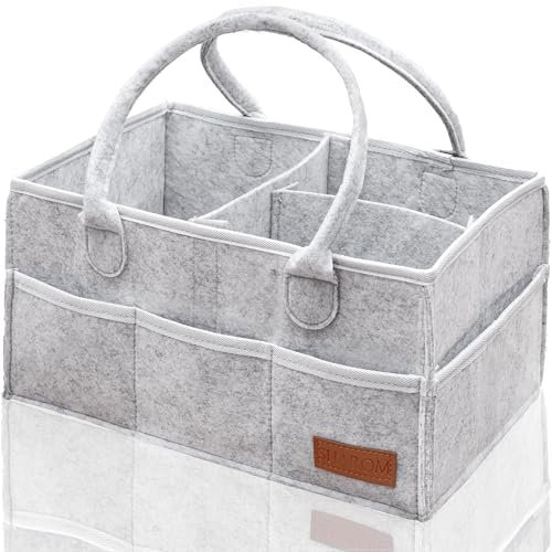 Essential Baby Caddy for Newborns. Spacious, Sturdy & Portable Diaper and Nappy Caddy for Newborn Essentials, Nursery Storage Basket & Organiser for Baby Shower Gifts & Registry Must-Haves Grey