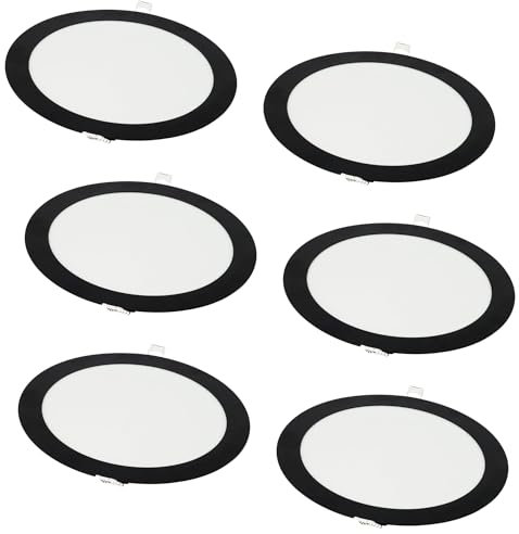 Jandei - Pack 6x Downlight LED 18W Redondo, Empotrable, 1440 Lum, Interior IP20, Marco Acabado Negro, Hueco Corte Ø 200-Ø 205 mm, Extraplano 13mm, Transformador Incluido (Blanco Cálido 3000k)