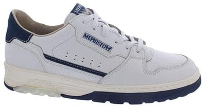 Mephisto Marius 1330/3669 - Zapatillas de piel lisa con elementos de nobuck en azul, plantilla intercambiable, sistema Air Bag color blanco, Blanco, 45.5 EU
