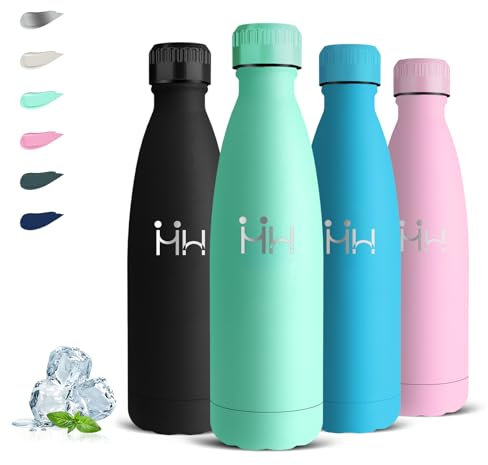 Botella Agua Acero Inoxidable- 0.5l- Botella Termica, Sin BPA, Cantimplora Acero Inoxidable, A Prueba de Fugas, Doble Aislamiento, Garrafa Termica para la Escuela, Viajar, Oficina, Cámping