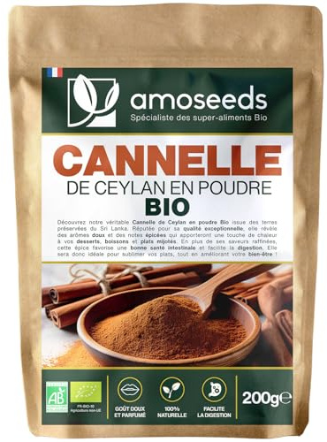 Cannelle de Ceylan en poudre BIO 200g | Moulue, Goût intense | Sri-Lanka | 100% Naturelle et Pure | Idéale pour la Pâtisserie et la Cuisine | Qualité Supérieure