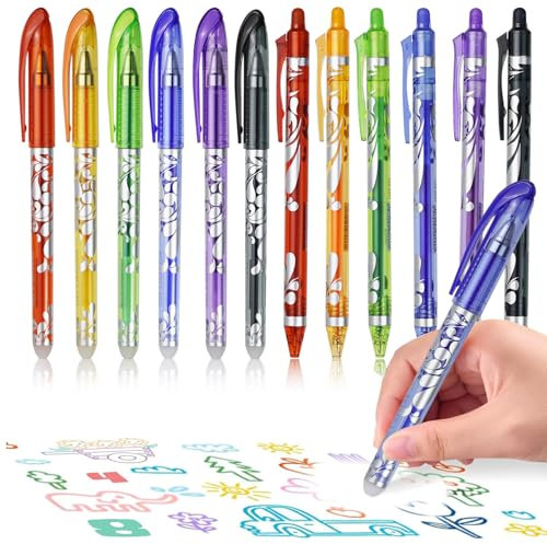 12 StüCk Radierbarer Kugelschreiber Zum Radieren, 0.5mm Gelstifte Radierbar, 6 Farben Radierbare Stifte Zum Wegradieren, NachfüLlbarer Radierstift, LöSchbare Stifte füR Schulsachen BüRobedarf Student