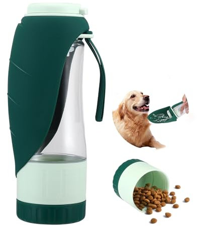 Dog Water Bottle and Food Container,Portable Dog Water Dispenser 360 Degree Leak Proof Pet Travel Water Bottle Dispenser with Foldable Leaf Bowl for Walking, Hiking and Outdoor