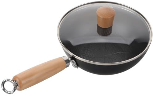 Zerodeko Sartén Wok de Hierro Tapa y Mango Mini Wok para Cocina para Freír y Cocinar Casa o Restaurantes