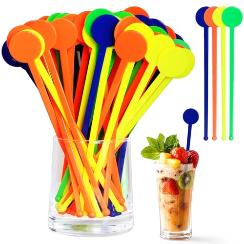 80 agitateurs à cocktail en plastique réutilisables, agitateurs à cocktail 18 cm, agitateurs à cocktail pour mélanger boissons, café, lait (Multicolore)