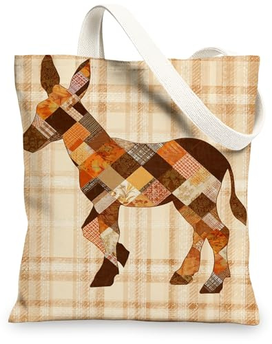 Patchwork-Tier-Leinen-Tragetaschen, rustikales Esel-Design, wiederverwendbare Einkaufstaschen, leichte, umweltfreundliche Canvas-Taschen für Tr