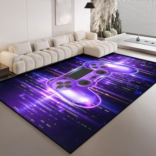 HOSIMA Lilafarbener Teppich Mit Spielkonsolen-Aufdruck,Weiche,rutschfeste Unterseite,Kurze Teppiche für Kinderzimmer,Schlafzimmer,rutschfeste Bodenmatte,Kurzflorige,Flauschige Matte(120 * 160)
