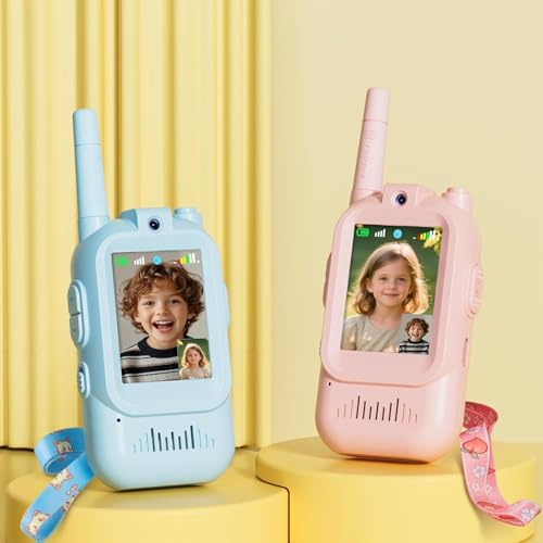 Video Walkie Talkies for Kids, 2 Pack Rechargeable with Screen | No WiFi Auto Pairing, Voice Changer | Indoor Outdoor Toys for Camping & Birthday Gifts for Boys Girls Ages 3-12, 500m Range