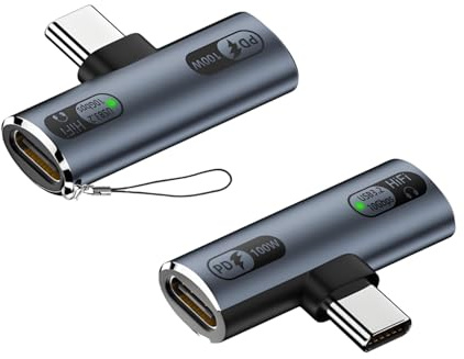Leloco USB-C Splitter 1 zu 2, USB-C Kopfhörer-Adapter, 100 W, Grau | 2 Stück 1× USB-C-Stecker auf 2× USB-C-Buchsen; für USB-C-Kopfhörer, Laden bis 100 W und OTG-Datenübertragung bis 10 Gbit/s