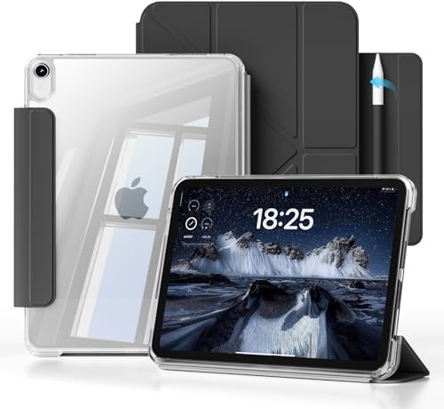 JKSML 2 in 1 Abnehmbare Hülle für iPad (A16)/10. Generation - Schwarz | Y-Faltung Ständer, PC Transparente Rückseite mit Trennbar Stifthalter, Stoßschutz, für 11/ 10,9 Zoll 2025/2022 model