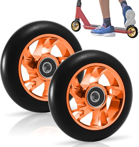 Scooterz Rollenz,2 Stück 120MM Scooterz Inliner Räder Mit ABEC-9,Scooter Ersatzräder,Trick Roller Ersatz Rad Rolle,Scooterz Räder Für Allerlei Scooter Und Kickscooter(Orange Farbe)