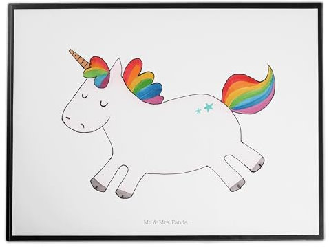 Mr. & Mrs. Panda Schreibtischunterlage Einhorn Happy - Geschenk, Einhörner, Bürobedarf, Schreibtischauflage, Einhorn Deko, fröhlich, Lebensfreude,