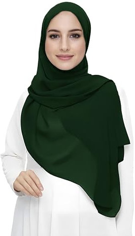 Premium Chiffon Hijab Head Scarf Shawl Wrap for Muslim Women Lightweight (Dark Green)