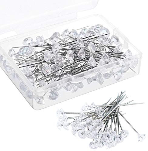 100 Stück Blumenstifte Klare Anstecknadeln Pinnadeln Stecknadeln Diamant Form Blumen Perlen Nadeln Kopfnadeln Hochzeit Haar Flechten Blumenstrauß Pins Kristall Pins für Deko Nadeln Making Handwerk 4cm