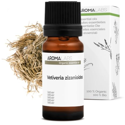 BIO - VETIVER Essential Oil - 10mL - 100% Pure, Natural, Chemotyped and AB/Cosmos Certified - AROMA LABS (French Brand)